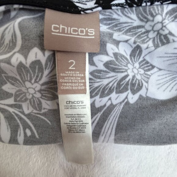 Chico's Womens Black White Floral Short Dolman Sleeve Top Size 2 Stretch Casual - Picture 3 of 8